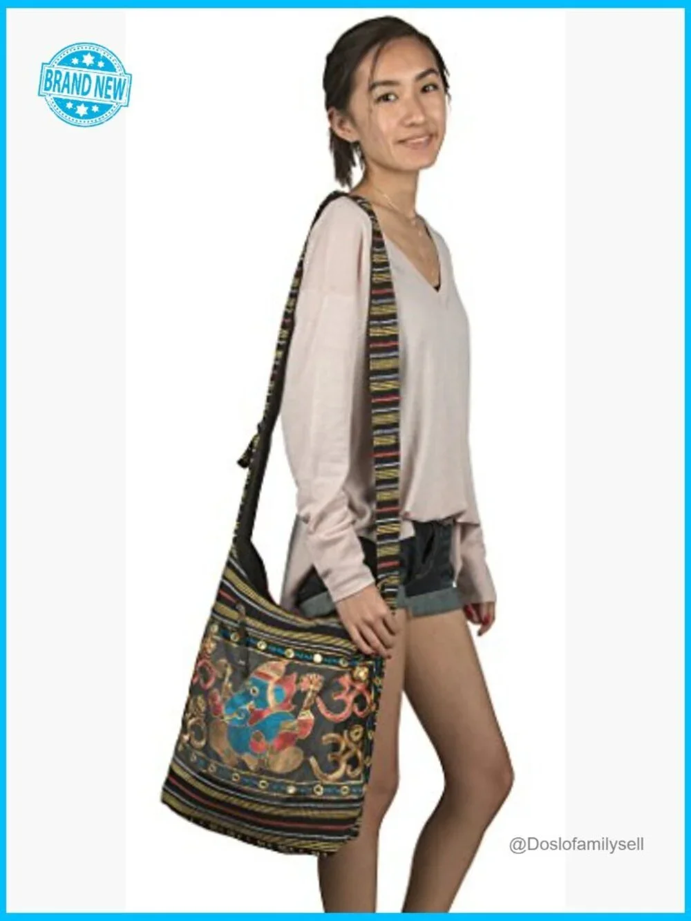 Boho Embroidered Elephant Hobo Crossbody Bag Lightweight Handbag